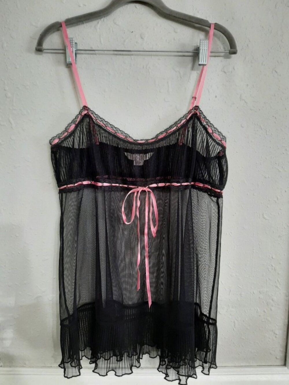 Vintage y2k victorias secret black and pink ribbon bow babydoll lingerie dress